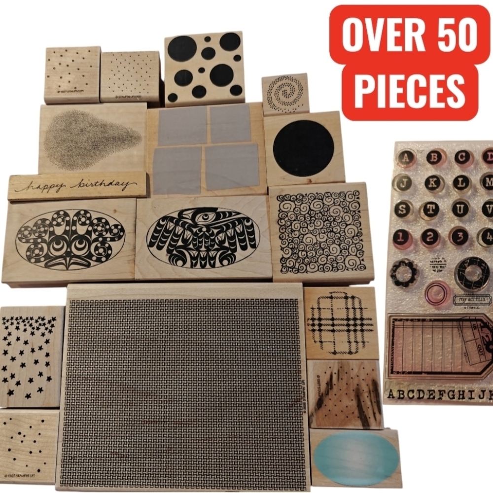 Vintage 90s Y2K Stamps Over 50 Pieces Stampin Up! Geometric Native Hero Arts